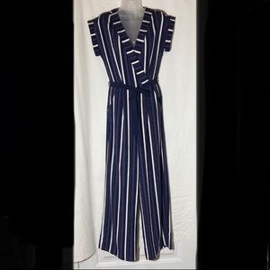 Monteau Navy and White Horizontal Strip Jump Suite NWT. Small